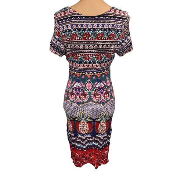 Farm Rio Anthropologie Georgia Mini Dress Colorful Short Sleeve Fitted Small - Picture 5 of 13